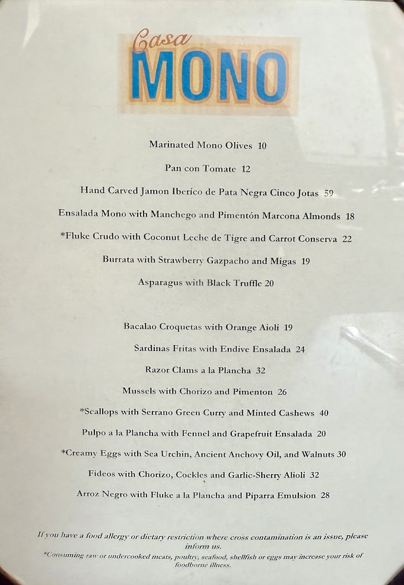 Casa Mono Menu - Image 1