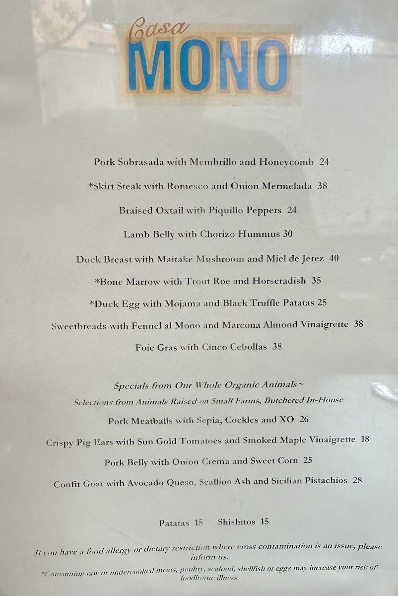 Casa Mono Menu - Image 2